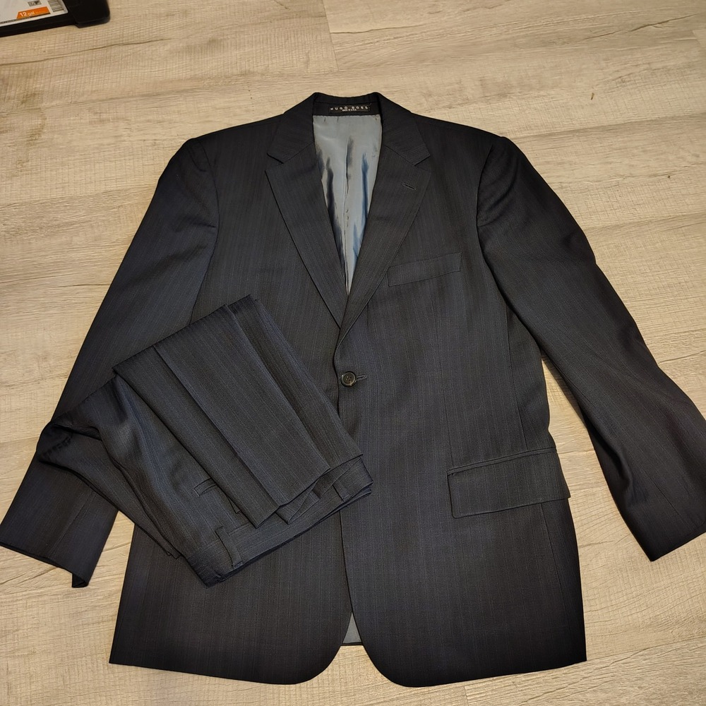 Hugo Boss Mens Navy Blue Pinstripe Wool 2 Button Suit Saks Fifth Avenue